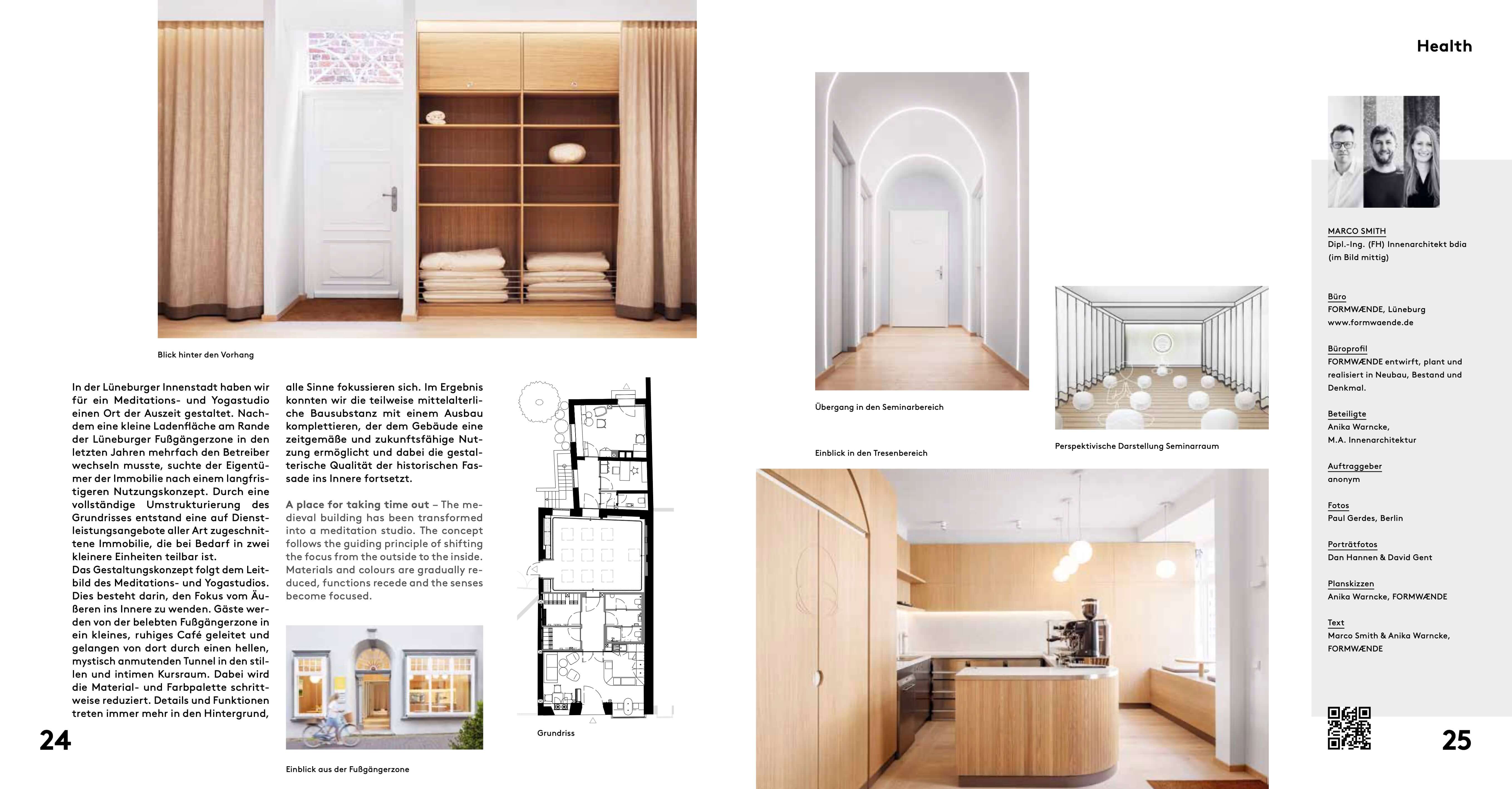 BDIA Handbuch zweite Doppelseite mit Innenraumaufnahmen und Materialkonzept